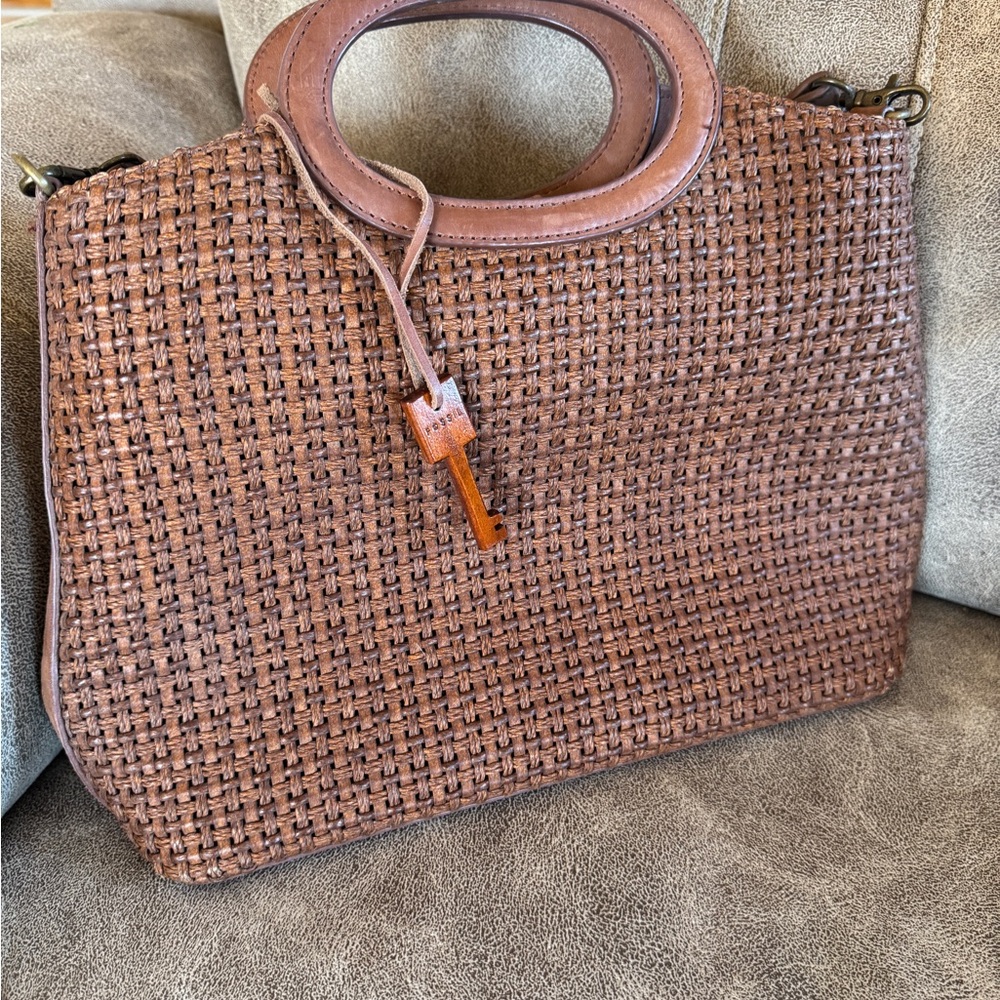 Vintage Fossil Brown Woven Handbag